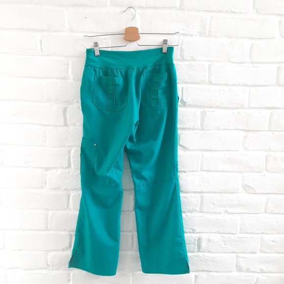 Healing Hands Scrub Pants Womens XS P Teal Turquoise Pockets Stretch Wide Leg - Picture 2 of 7